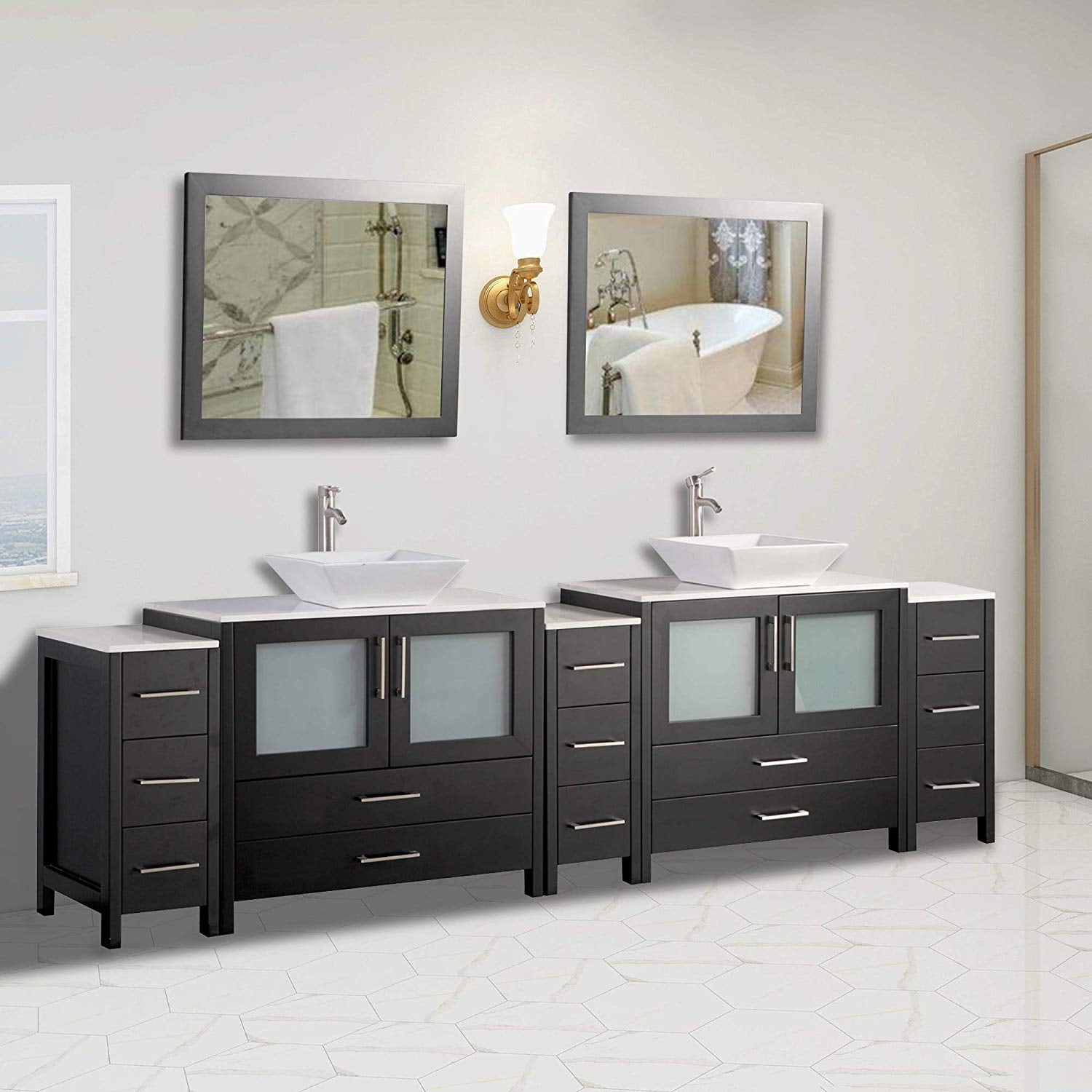 Vanity Art 108" Double Sink Bathroom Vanity Combo Set 13Drawers, 2