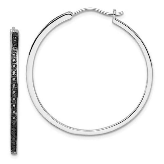 Sterling Silver Black Diamond 40mm Hoop Earrings