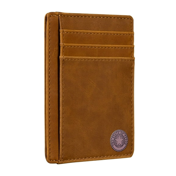 Lamatar1 Texas State Seal on Cardholder Slim Front Pocket Wallet, PU Leather, Khaki, Card Holder, RFID Blocking with Texas Souvenir Logo, Gift for Texans and their lovers.