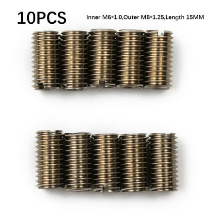 

LIKEM 10pcs Threaded Inserts Inner M6X1.0 Outer M8X1.25 Length 15MM Male Female Nut