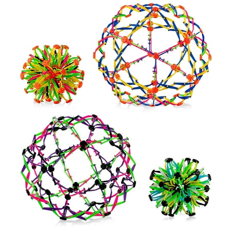 4E's Novelty Pack of 4 Expandable Balls, Hand Catch Expanding Breathing Sphere Flower Ball for Kids Boys and Girls, Great Stress Relief and Anxiety Toy, Helpful Gift for ADHD Sensory