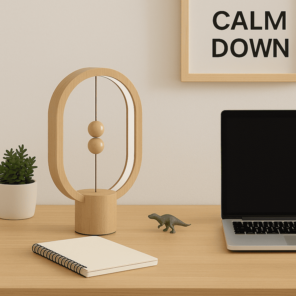 Heng Balance lamp Mini, Portable, Switch on in mid-air, USB-C LED Table lamp, Magnetic Desk lamp, Warm Eye-Care Lamp, Contemporary Modern Soft Light, Office, Home (Real Wood)