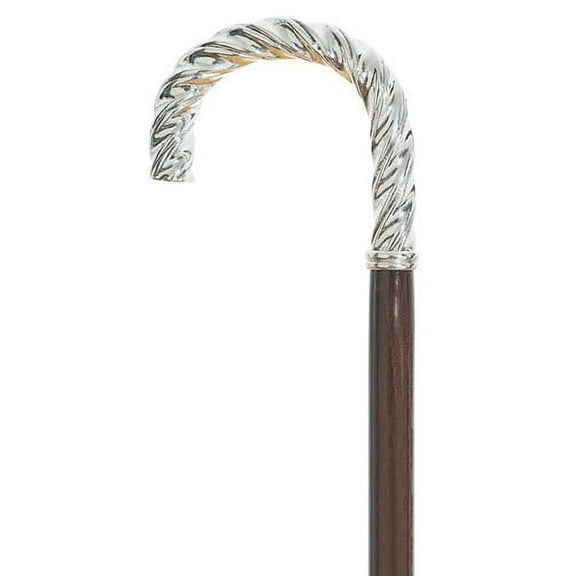 Formal walking cane with 925 silver plated twizzler handle Brown Shaft Wood Cane