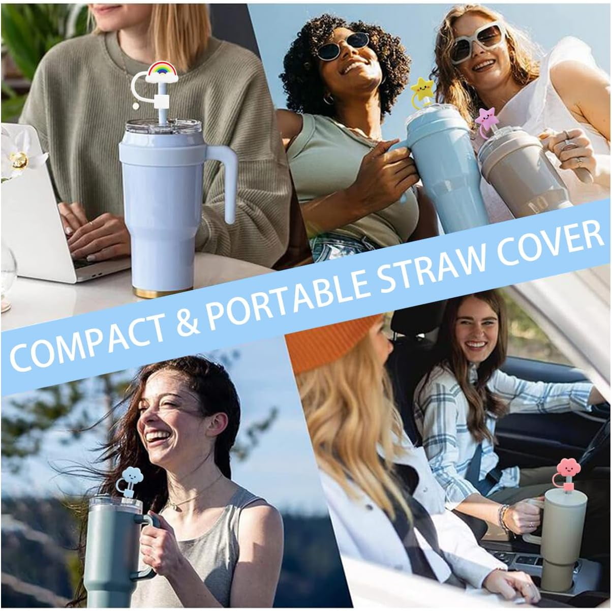 4Pcs Straw Cover Cap fit with Stanley Cup, Silicone Straw Stopper  Compatible with Stanley 30&40 Oz Tumbler with Handle and Straw, Mini Straw  Tip Cover, Cute Tumbler Cup Accessories for Stanley 