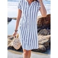thumbnail image 5 of Women'S Casual Short Sleeve Striped Shirt Dress Notched V-Neck Midi Long Beach Dress Light Blue S, 5 of 8