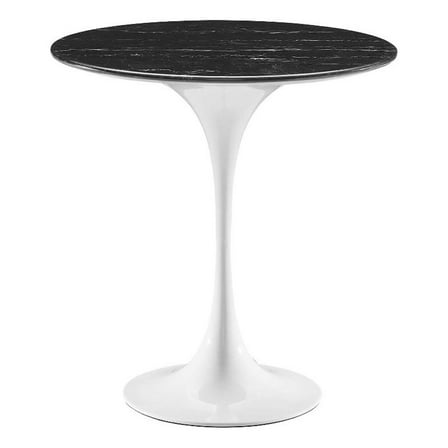 Pemberly Row 20" Round Modern Artificial Marble/Metal Side Table in Black/White