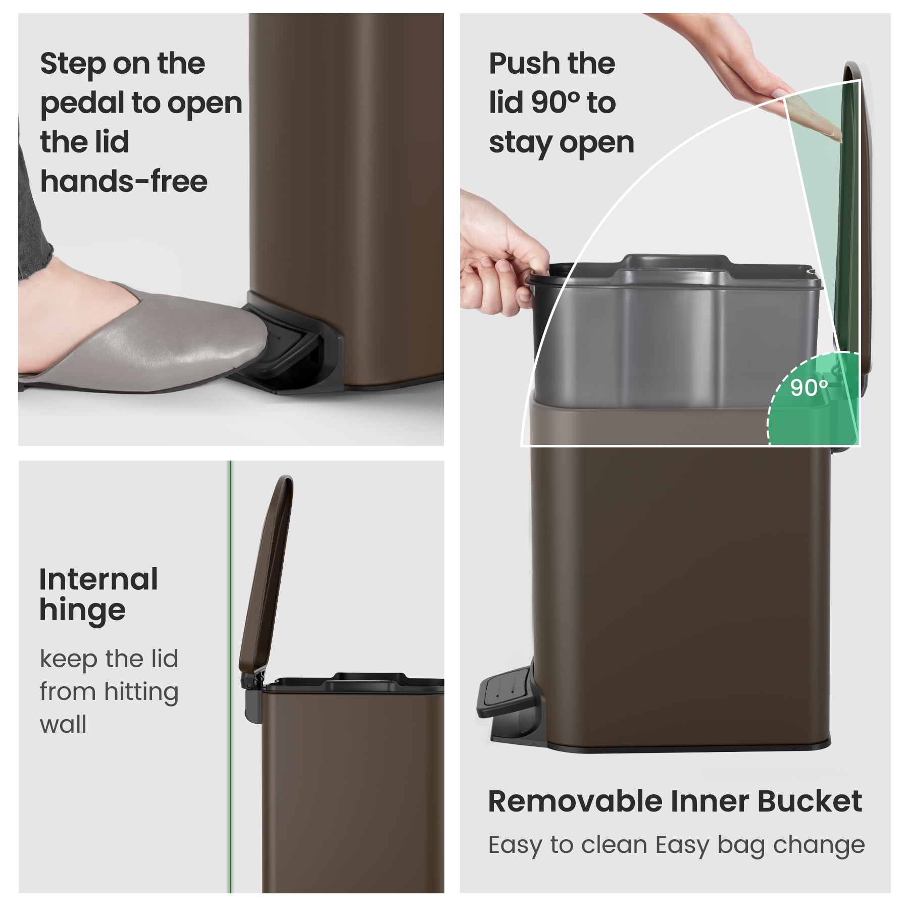 Cesun 1.6 Gallon Small Bathroom Trash Can, Stainless Steel Garbage Bin with Lid, Brown