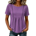 thumbnail image 5 of hoksml Women's Cotton Linen Peplum Blouse, Round Neck Short Sleeve Loose Fit Casual Summer Daily Wear Shirt, 5 of 7