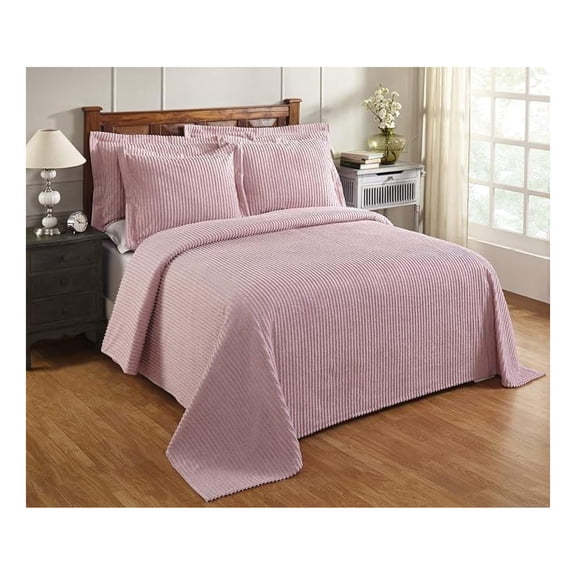Chenille Bedspreads Full/Double Size, Pink 100% Cotton Chenille Stripe Design Tufted Bedding Coverlet Soft Lightweight, 81"x110" 1 Pieces Jullian Collection