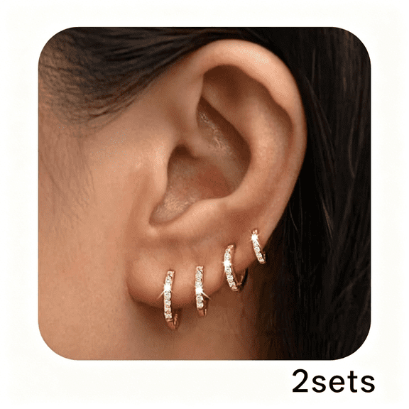 DESIGNICE Small Gold Hoop Earrings Set for Women, 14K Gold Plated Tiny Lightweight Cubic Zirconia Huggie Earrings Trendy Dainty Cartilage Earring Jewelry for Women Gifts