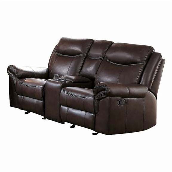 40.25 x 40.25 x 76 in. Aram Double Glider Reclining Love Seat with Console & Receptacles - Dark Brown