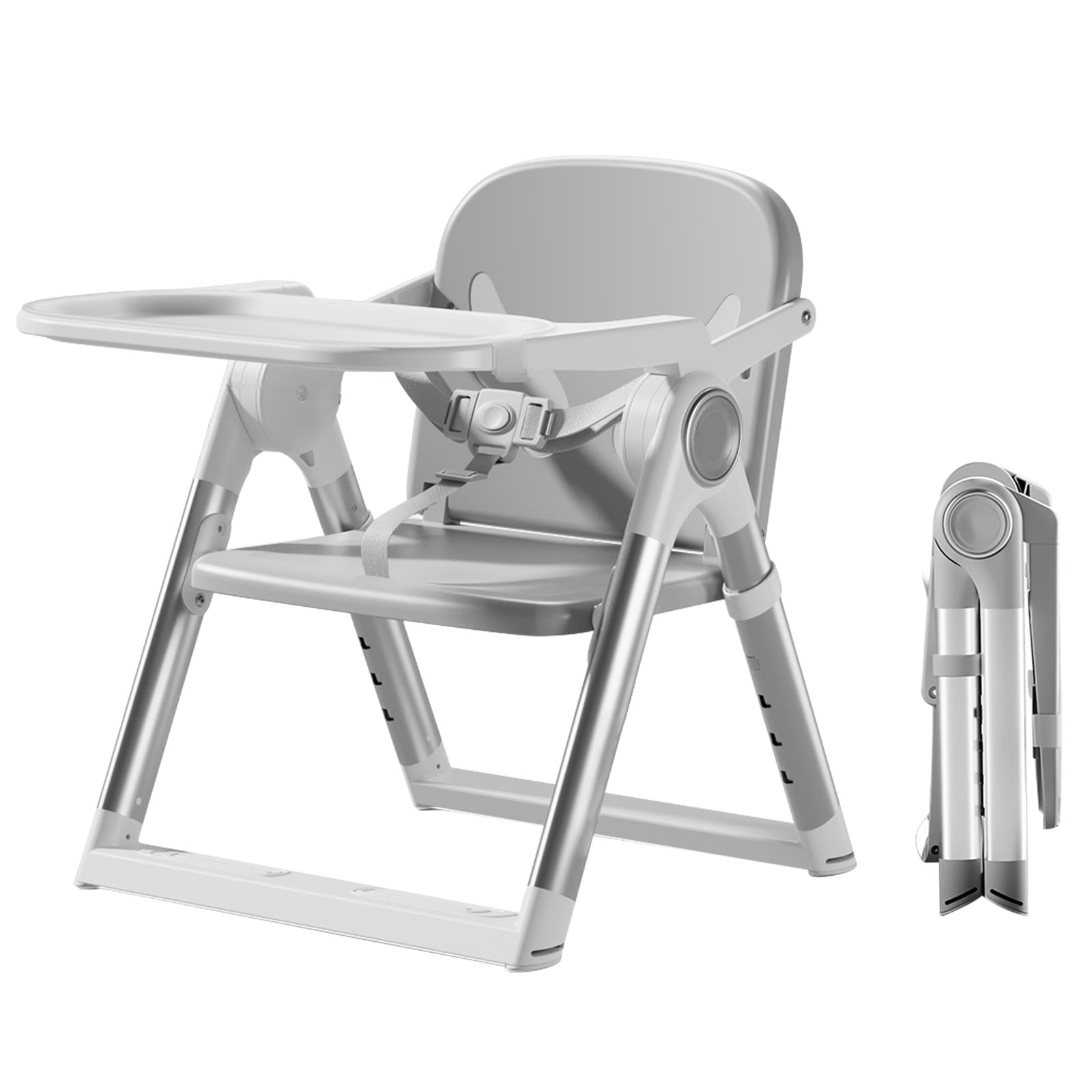 Kynorva Portable Foldable Baby Booster High Chair, 4-Level Height Adjustable Toddler Feeding Chair with 5-Point Safety Harness, Detachable Dining Tray, Anti-Slip Structure, for 6 Months - 6 Years Old