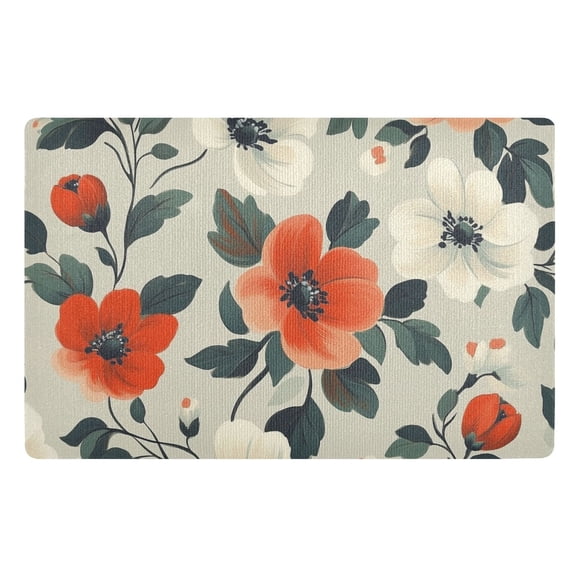 Yayeee Doormat for Indoor Entrance 32" x 20" Non Slippery Floor Rug, Large Red Floral Pattern