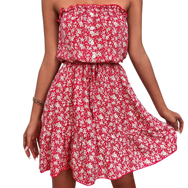 Vestido De Verano Sin Tirantes Con Estampado Floral Con Cinturón Vestido Con Estampado Floral Vestido Sin Tirantes Con Hombros Descubiertos Mujer Verano Lindo De Moda Con ANGGREK Otros
