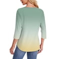 thumbnail image 5 of EANJE Dressy Tops for Women Fall 3/4 Length Sleeve Shirt Trendy Crewneck Pleated Front Top and Blouse Gradient Print Curved Hem Casual Cute Tunic Tops Light Green 3XL, 5 of 6
