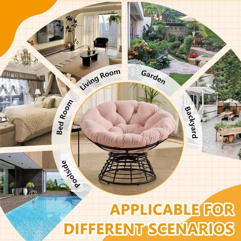 Ergonomic Wicker Papasan Chair, 360° Swivel Chair with Soft Thick Cushion for Living Room, Bedroom, Reading Room