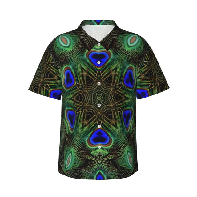 Fotbe Peacock Feathers Camisa Hawaiana para Hombre Unisex – Camisa Casual de Verano con Botones de Manga Corta de Algodón y Lino,XX-Large