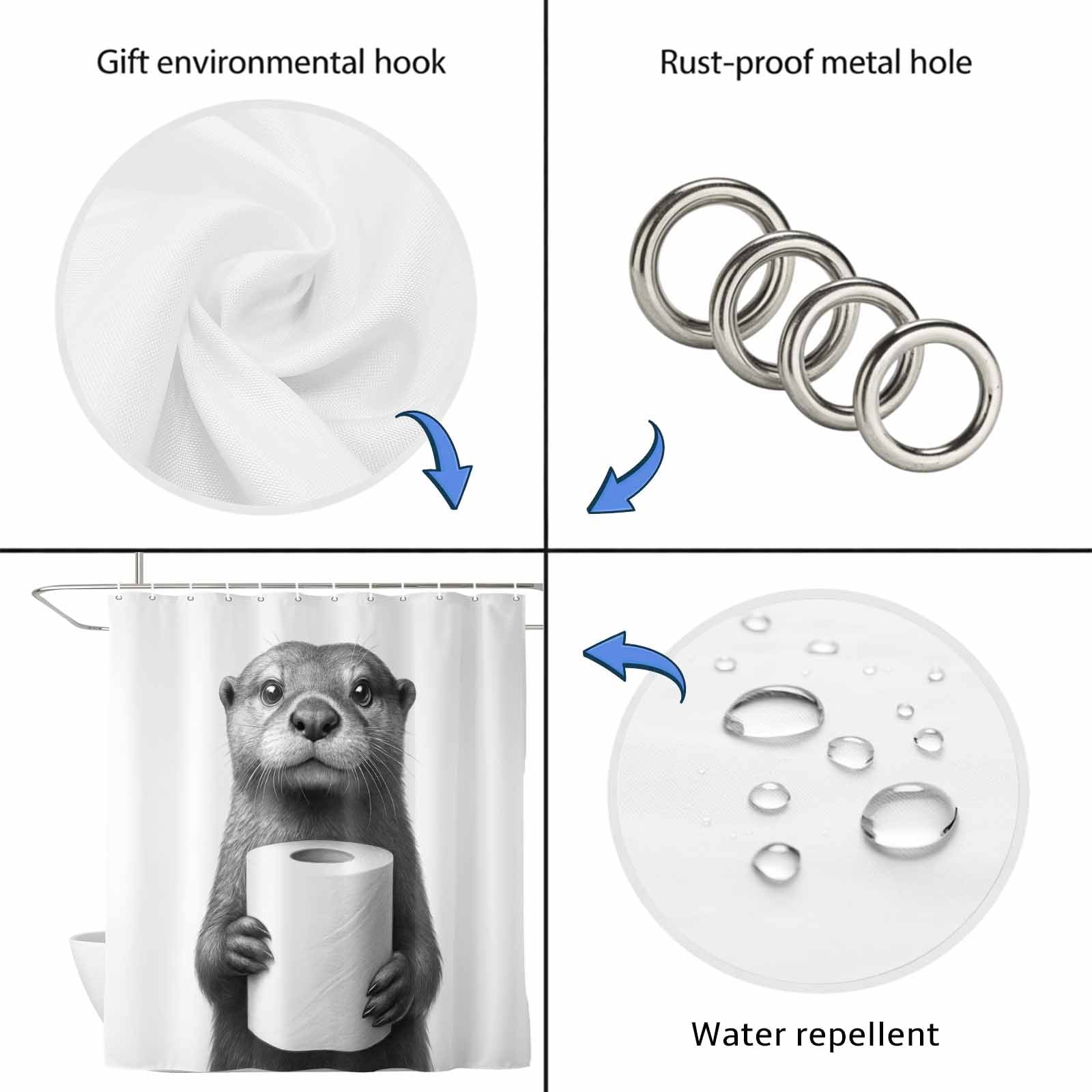Cute Otter Shower Curtain, Waterproof Shower Curtains for Bathroom, Funny Animal with Toilet Paper Washable Fabric Bathtub Curtain Set Bath Decor with 12 Hooks 72"x78"