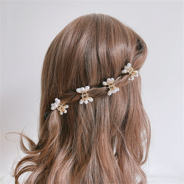 Serduobi 10 Pcs Small Pearl Hair Clips Mini Pearl Claw Clips with Flower Design, Sweet Artificial Bangs Clips Decorative Hair Accessories for Women