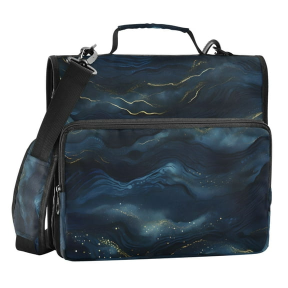ALAZA Zipper Binder Blue with Golden Marble 3 Ring Trapper Keeper File Folder Organizer Bag