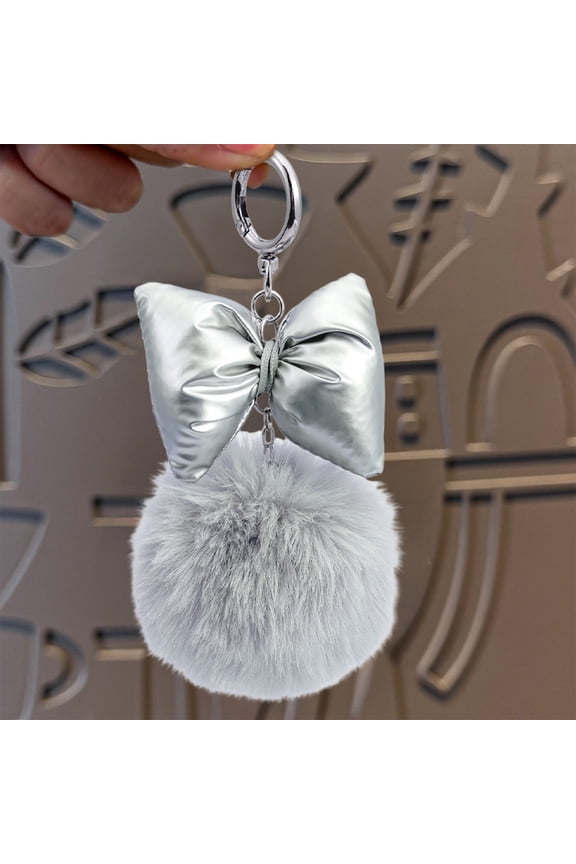 Round Pom Pom Keychain, Fashion Bow Accessory Bag Charm, Cute Decorative Key Chain for Purse Backpack