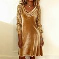 thumbnail image 3 of Women's Party Dress Sequin Dress Long Sleeve Sexy Fashion Casual Splicing Bodycon Midi Dress for Winter Holiday Party,Gold,L, 3 of 5