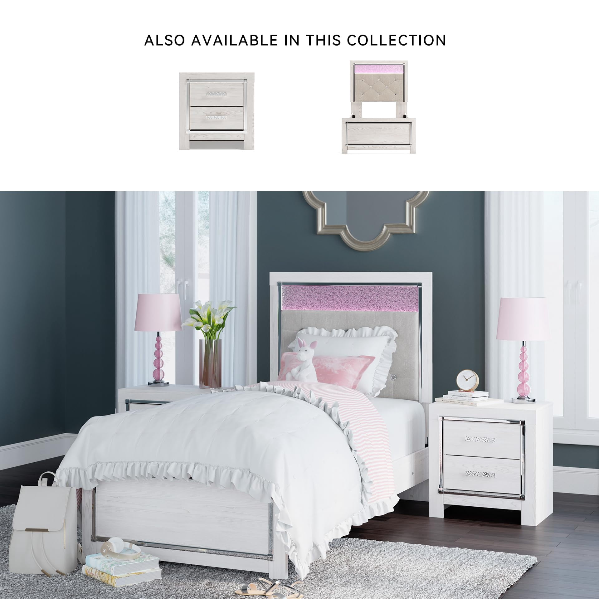 Ashley Furniture Altyra Upholstered Fabric King Panel Headboard in White/Gray