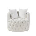 thumbnail image 4 of Swivel Barrel Chair, Round Chair with 2 Pillows, Velvet Cushion, Metal Rotating Base, Wood Frame, Modern 360 Degree Rotating Chair, 4 of 6