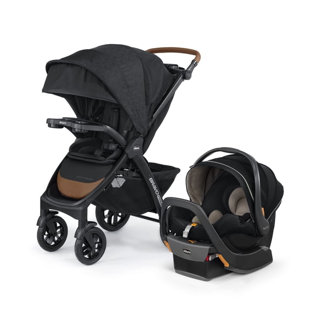 Chicco Bravo Primo Trio Travel System, cochecito de plegado rápido con Chicco KeyFit 35 Zip, asiento para automóvil infantil de uso extendido y cochecito combinado | Primavera/Negro