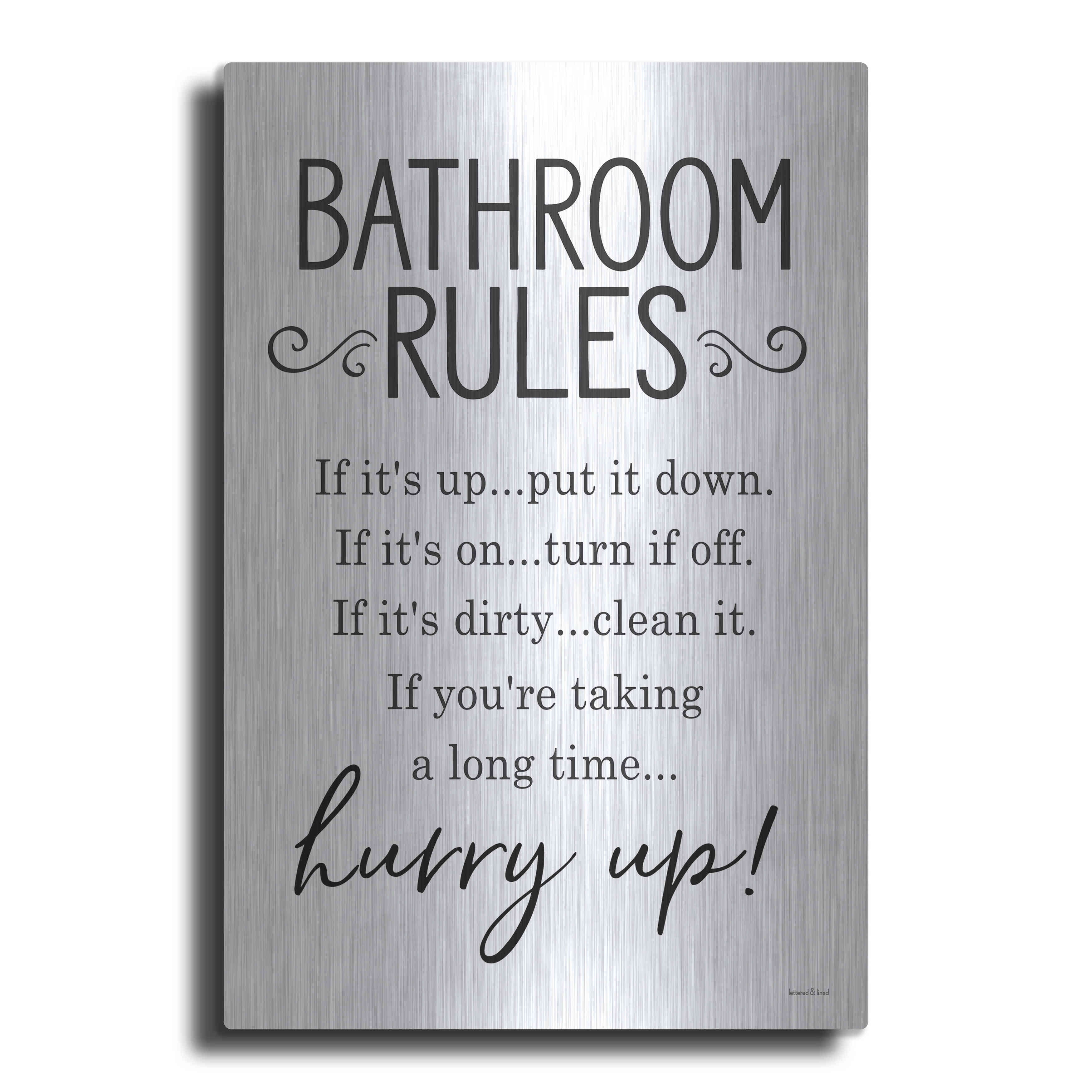 Luxe Metal Art 'Bathroom Rules' by lettered & lined, Metal Wall Art, 16