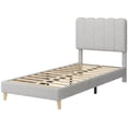 thumbnail image 4 of Tamaño individual bouclé forrado platform marco de cama con wave cabecero low profile de madera slats no necesita colchón base easy to assemble para para niños girls o boys-gris, 4 of 5