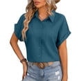 thumbnail image 2 of Gamivast Button Down Shirts for Women Collared Short Sleeve Business Casual Work Tops Loose Fit Subtle Striped Texture Soft Breathable Professional Summer Tops, 2 of 6