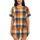 thumbnail image 1 of Balery Warm Orange Plaid Conjunto de Pijama para Mujer con Estampado, Dos Piezas de Manga Corta y Shorts, Ropa de Dormir Suave con Cuello Redondo y Bolsillos-Small, 1 of 6
