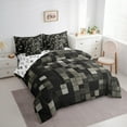 thumbnail image 3 of Manfei Black Grey Square Bedding Comforter Set 7pcs for Boys, Rectangle Geometric Queen Bedding Sets, Futuristic Abstract Reversible Queen Sheet Sets, Microfiber Bedroom Decor, 3 of 7