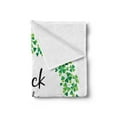 thumbnail image 2 of St. Patrick's Day Soft Flannel Fleece Throw Blanket, Clover Wreath Shamrock Luck of the Irish Text, Cozy Plush for Indoor and Outdoor Use, 70" x 90", Lime Green Forest Green, by Ambesonne, 2 of 5