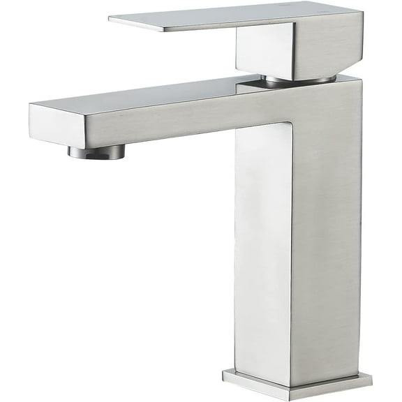 Brushed Nickel Bathroom Faucets Single Handle Modern Vanity Sink Faucet 1 Hole or 3 Hole with Deck Plate and Water Supply Hoses, Stainless Steel Bathroom Faucet Lead-Free