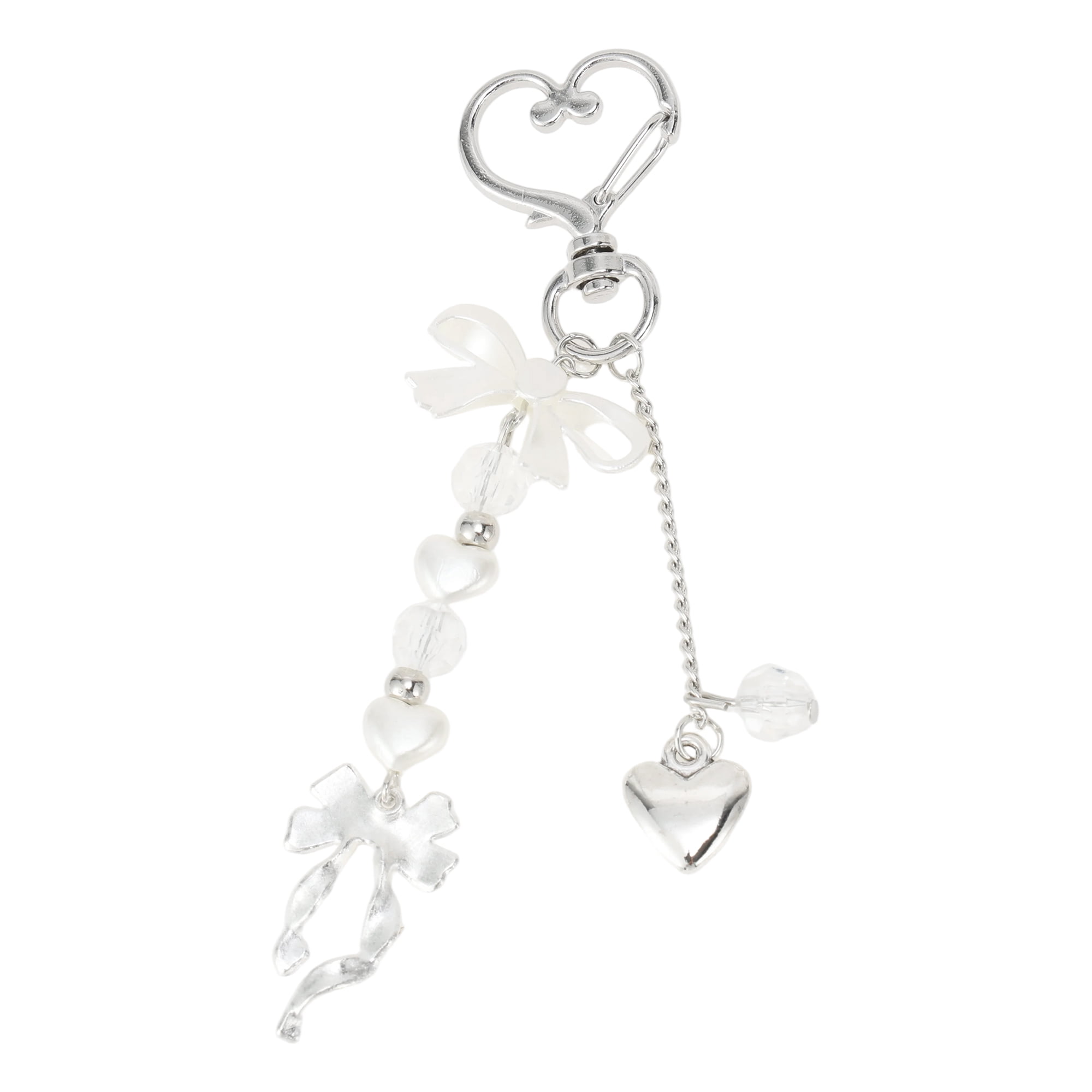 Unique Bargains Heart Bow Handbag Charm Keychain 1 Pc for Bags Silver Tone, Beige