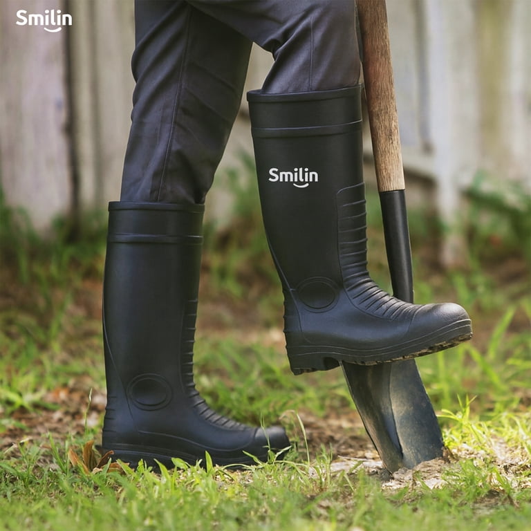 SMILIN PVC Rubber Rain Boots for Men,Steel Toe Waterproof  display picture 1