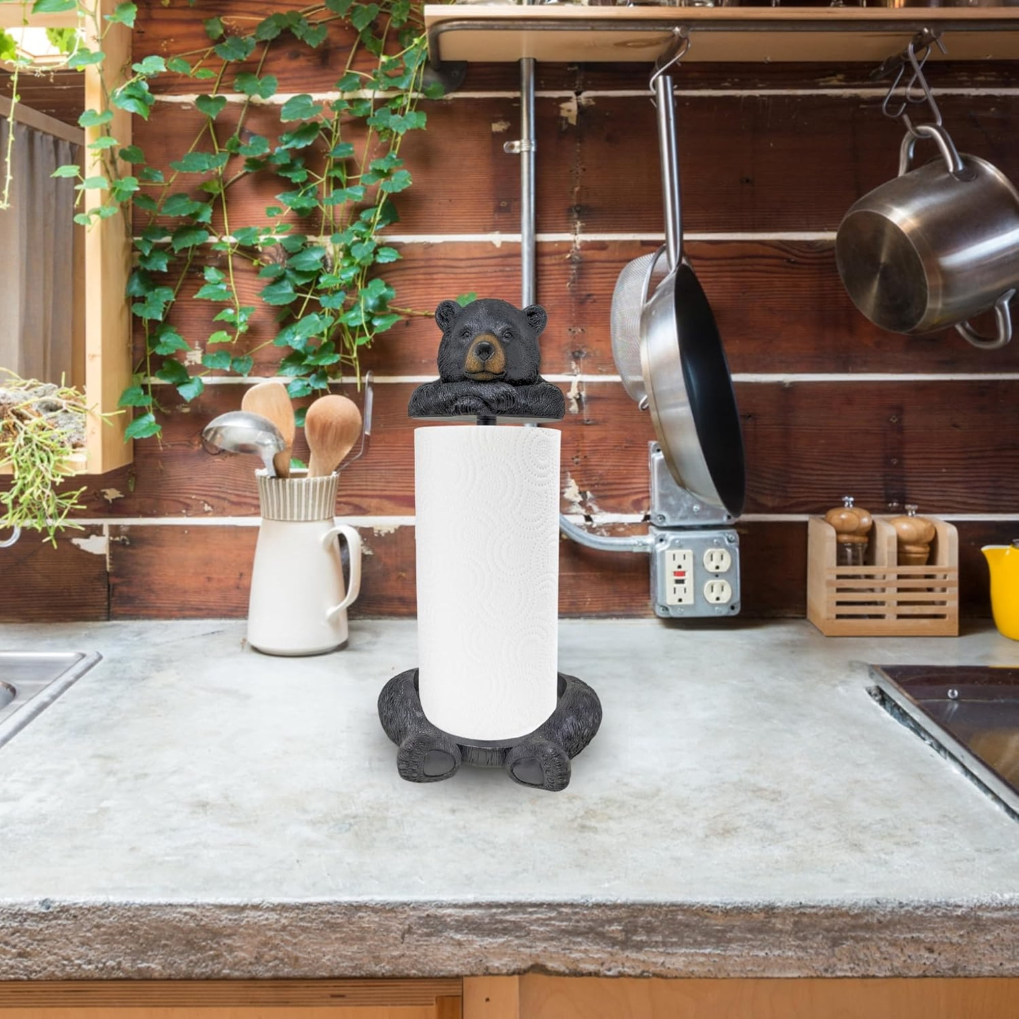 Rustic Bear Paper Towel Holder - Charming Woodland Decor for Cabin & Lodge Kitchens - Durable Resin and Metal Build, Quick Assembly, Ideal Wildlife-Themed Gift for Nature Lovers