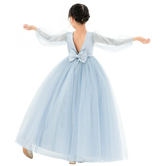 Ekidsbridal Girl Pageant Flower Girl Dress - V-Back with Puffy Tulle Sleeves 249-A (Size: 2-10)