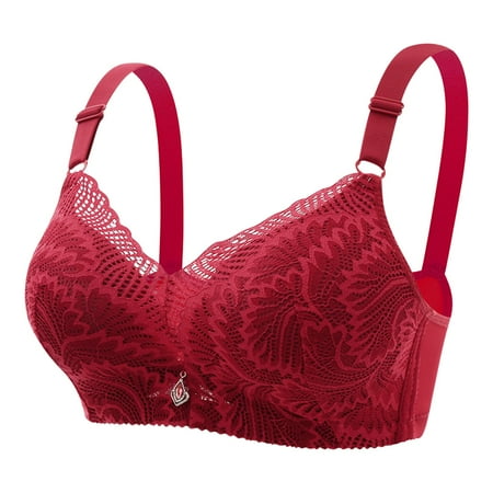 Mrat Sports Bras for Women Padded Women Breathable Lace Bra Wireless Rear Buckle Gathered Chest and Adjustable Shoulder Straps Double Breast Underwear S-472 Wine M