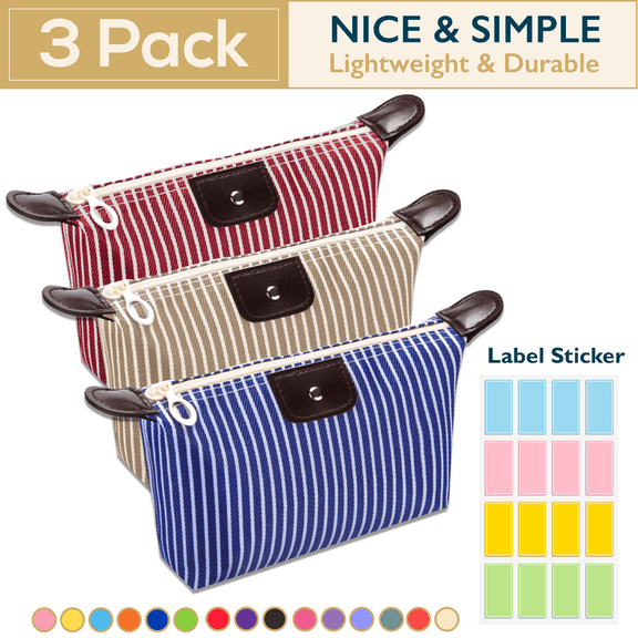 ComfiTime Makeup Bag - 3 Pack Travel Toiletry Bag, Waterproof Cosmetic Pouch,Travel Pouch, Small Cosmetic Bag Makeup Pouch, Travel Makeup Bag for Women, Men and Kids, Multi-Purpose Nylon Zipper Pouch