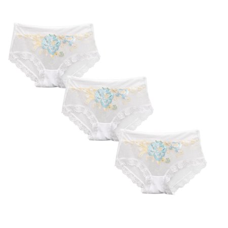 

Womens Underwear Brief Underpants Middle Waist Lace Panties3PC