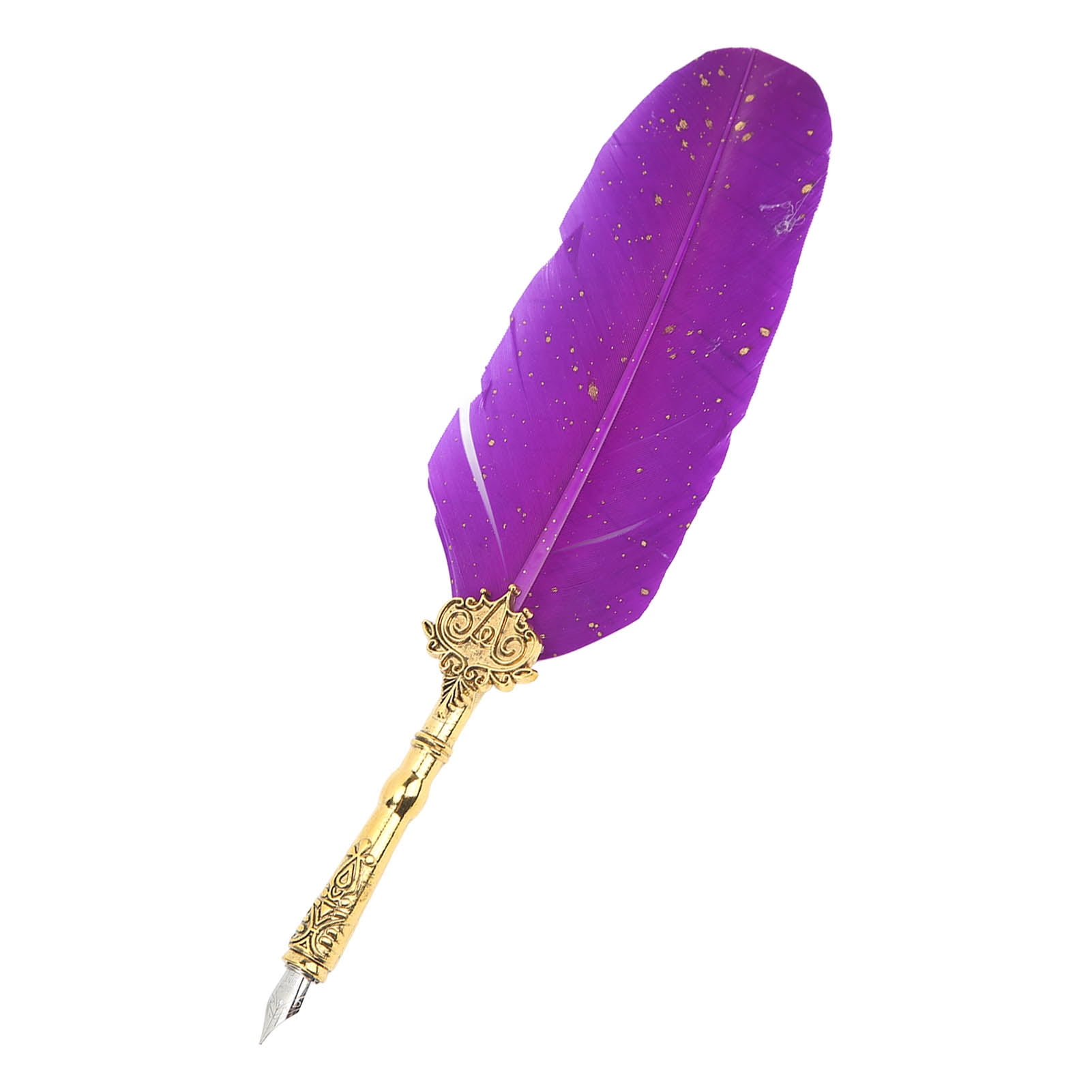 Yajisi Retro Feather Quill Pen Set Calligraphy Art Pen with Notebook Purple Stainless Steel Engraved Nib Business Gift Box (11.4 inches / 29 cm)
