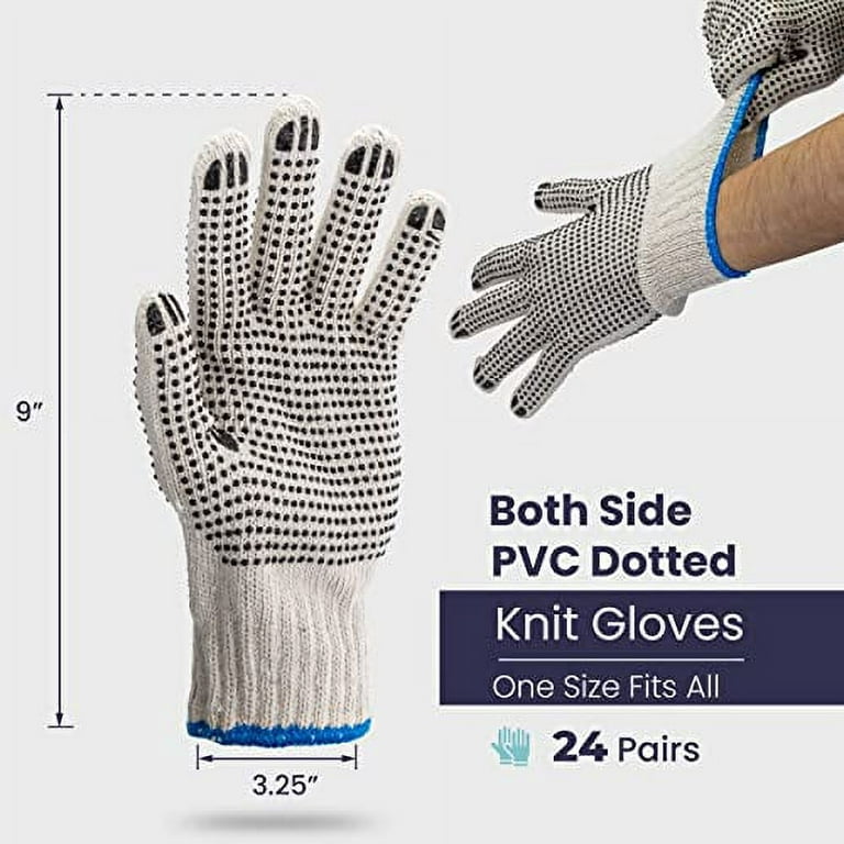 12 Pairs] Black White Work Gloves - Dotted Safety Working Gloves