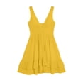 thumbnail image 4 of Miluxas Women's Summer Mini Dress Twist Front V Neck Sleeveless Mini Dress Double Ruffle Hem High Waisted A Line Beach Sundress for Vacation Yellow, 4 of 6