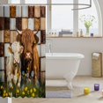 thumbnail image 3 of Manfei Farm Highland Cow Shower Curtain 72Wx72L,Vintage Checkered Bathroom Curtain,Brown White, 3 of 6