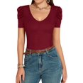 thumbnail image 1 of Xishao Body para mujer con cuello en V profundo y manga corta abombada, ajuste entallado, blusa casual elegante Xishao ropa, 1 of 2