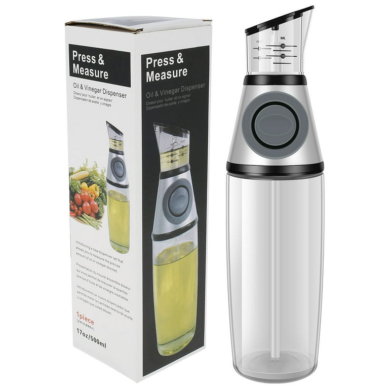 DWËLLZA Kitchen Cooking Olive Oil Dispenser Bottles for Kitchen – Dispense Oil, Vinegar & Syrup from 17 oz Oil Bottle for Kitchen with Drain and 12 oz Clear Glass