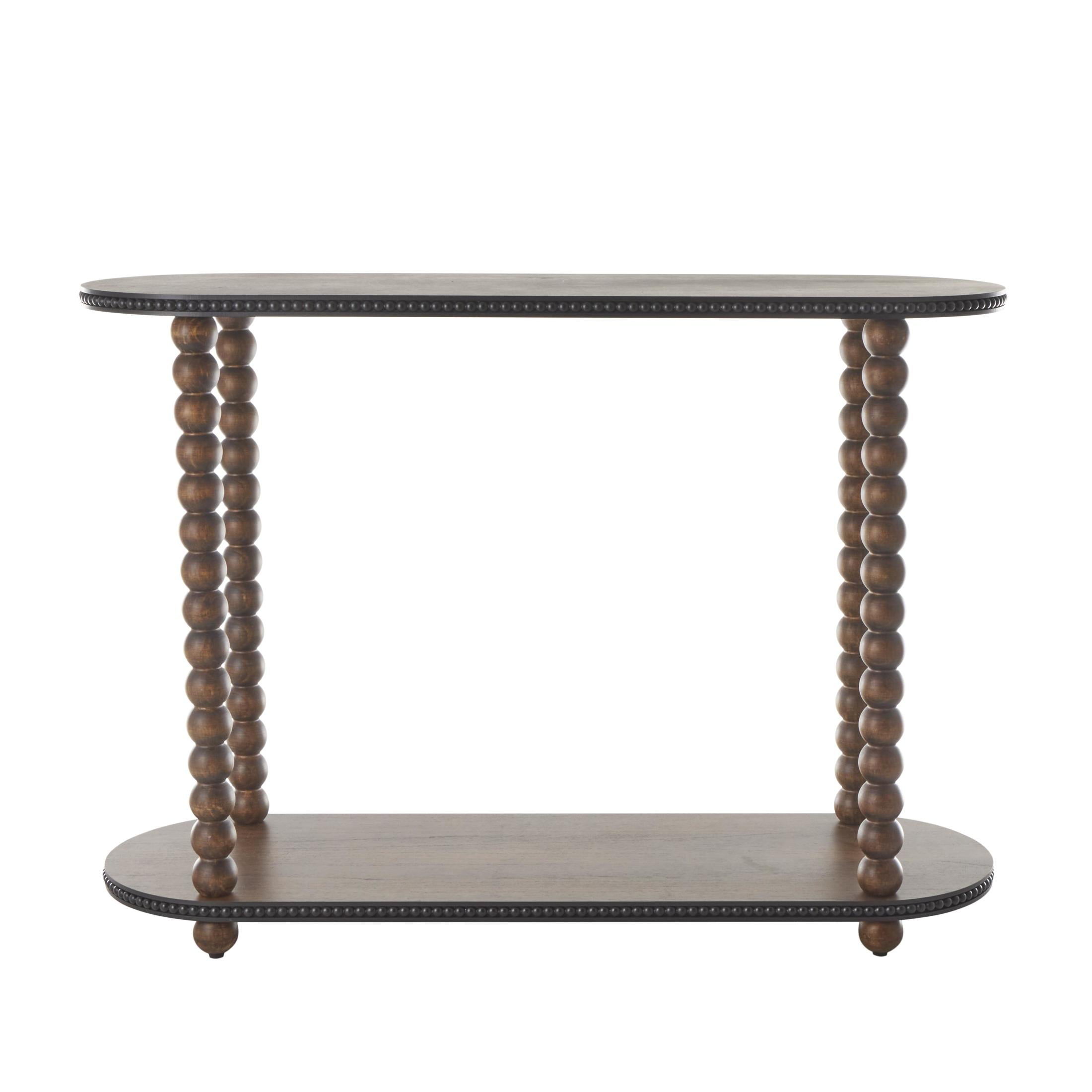 DecMode 47" x 34" Brown Wood Oval Spindle Console Table with Beaded Edges, 1-Piece